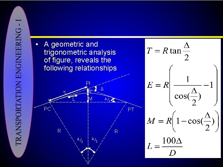  • A geometric and trigonometric analysis of figure, reveals the following relationships PI