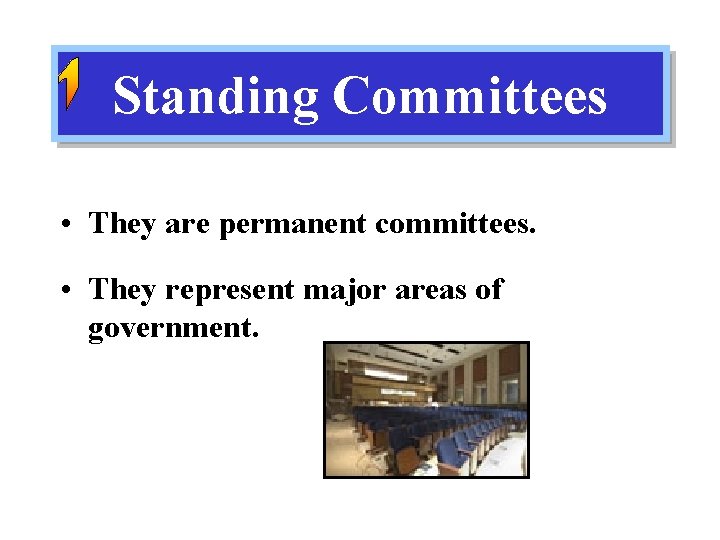 Standing Committees • They are permanent committees. • They represent major areas of government.