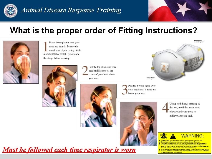Animal Disease Response Training What is the proper order of Fitting Instructions? Must be Animal Disease Response Training What is the proper order of Fitting Instructions? Must be