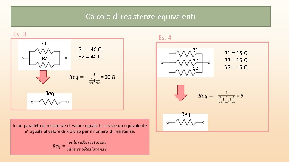 Calcolo di resistenze equivalenti Es. 3 R 1 R 2 Es. 4 R 1