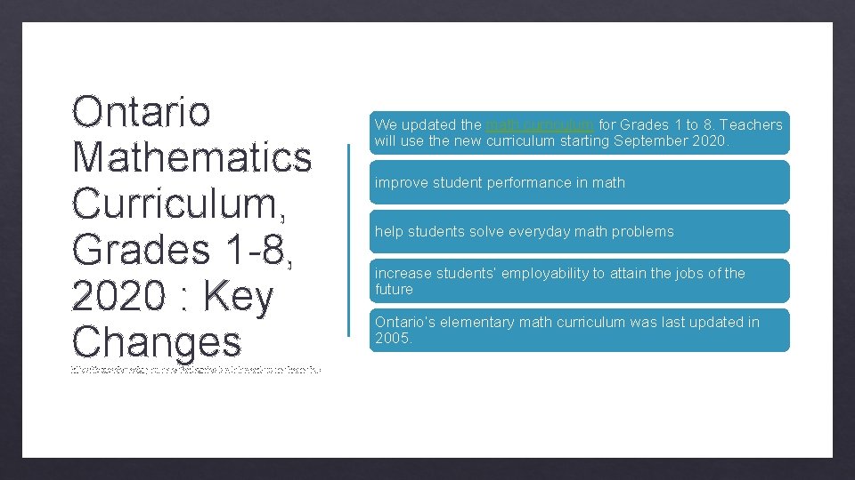 Ontario Mathematics Curriculum, Grades 1 -8, 2020 : Key Changes https: //www. dcp. edu.