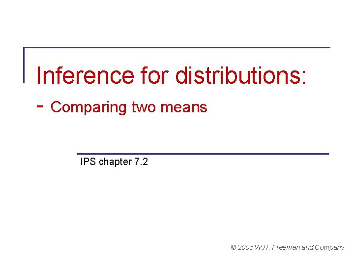 Inference for distributions: - Comparing two means IPS chapter 7. 2 © 2006 W.