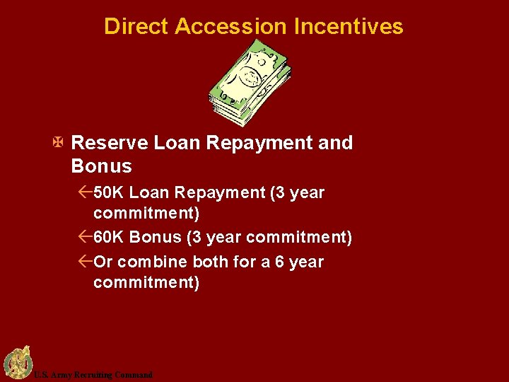 Direct Accession Incentives X Reserve Loan Repayment and Bonus ß 50 K Loan Repayment
