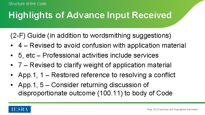 Structure of the Code Highlights of Advance Input Received (2 -F) Guide (in addition