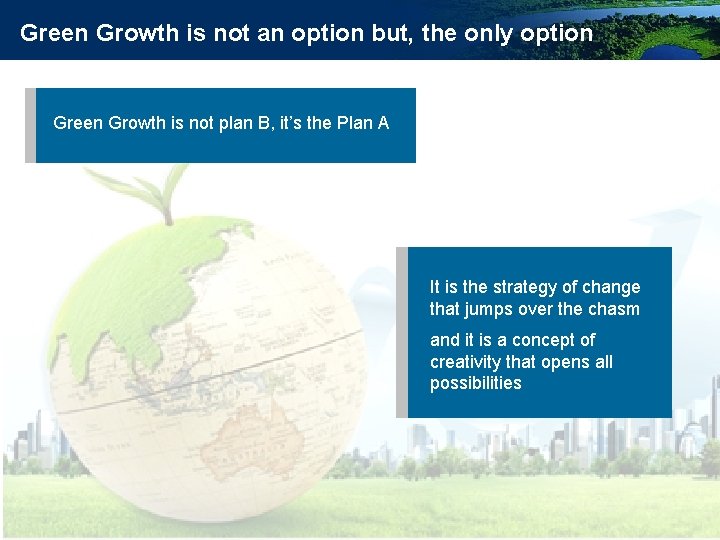 Green Growth is not an option but, the only option Green Growth is not