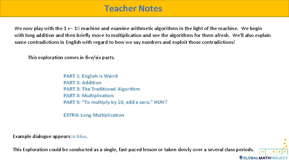 Teacher Notes We now play with the 1 10 machine and examine arithmetic algorithms Teacher Notes We now play with the 1 10 machine and examine arithmetic algorithms