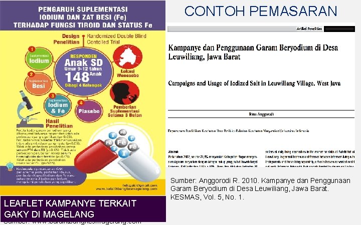 CONTOH PEMASARAN SOSIAL LEAFLET KAMPANYE TERKAIT GAKY DI MAGELANG Sumber: www. balailitbangkesmagelang. com Sumber: