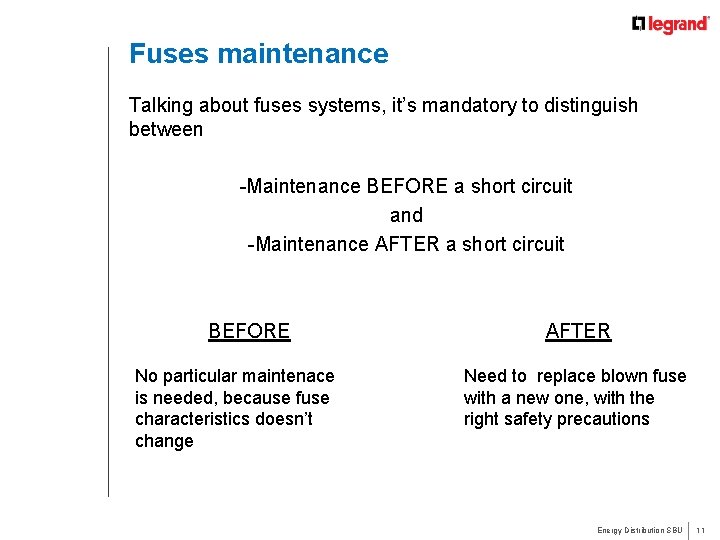 Fuses maintenance Talking about fuses systems, it’s mandatory to distinguish between -Maintenance BEFORE a