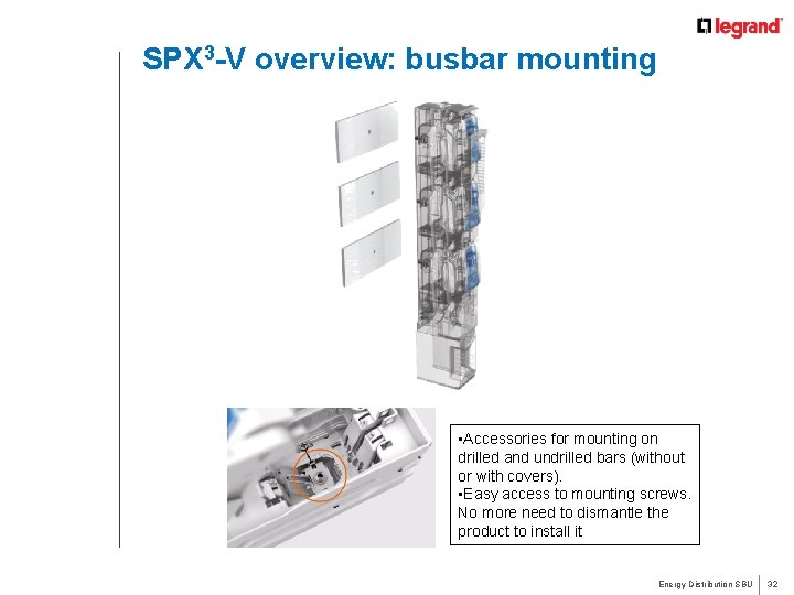 SPX 3 -V overview: busbar mounting • Accessories for mounting on drilled and undrilled