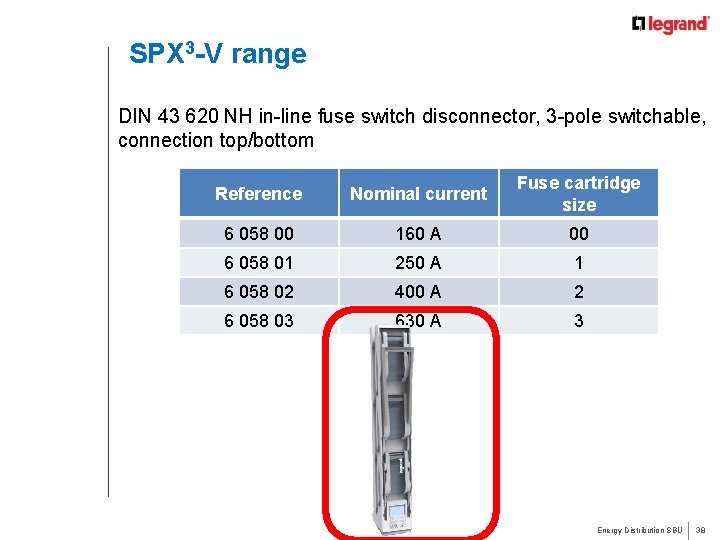 SPX 3 -V range DIN 43 620 NH in-line fuse switch disconnector, 3 -pole