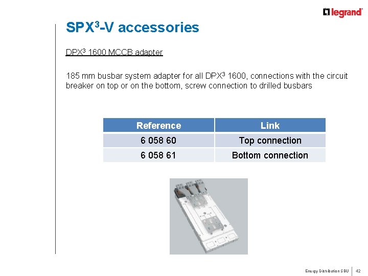 SPX 3 -V accessories DPX 3 1600 MCCB adapter 185 mm busbar system adapter