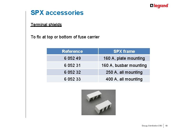 SPX accessories Terminal shields To fix at top or bottom of fuse carrier Reference