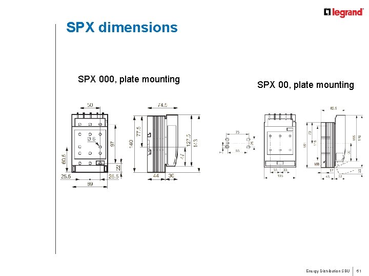 SPX dimensions SPX 000, plate mounting SPX 00, plate mounting Energy Distribution SBU 61