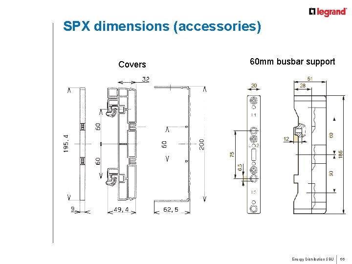 SPX dimensions (accessories) Covers 60 mm busbar support Energy Distribution SBU 66 