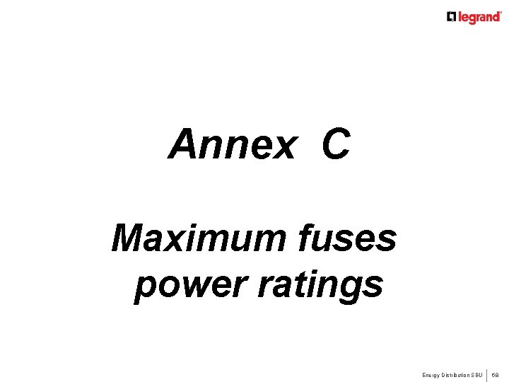Annex C Maximum fuses power ratings Energy Distribution SBU 68 