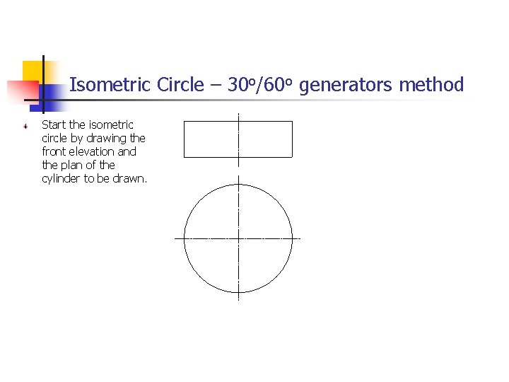 Isometric Circle – 30 o/60 o generators method Start the isometric circle by drawing