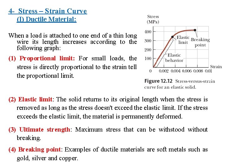 4 - Stress – Strain Curve (I) Ductile Material: When a load is attached