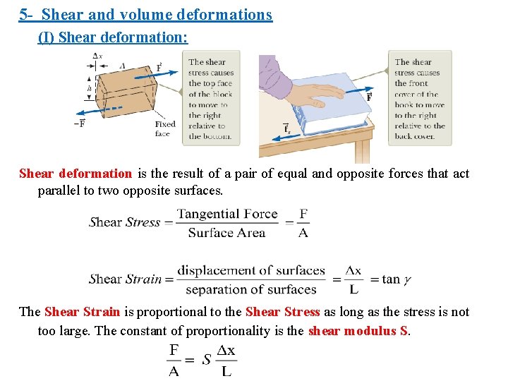 5 - Shear and volume deformations (I) Shear deformation: Shear deformation is the result