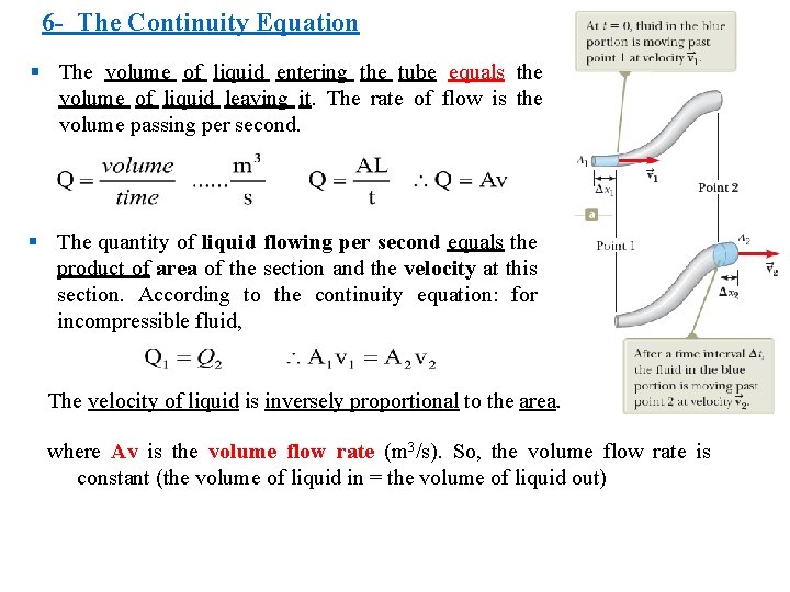 6 - The Continuity Equation § The volume of liquid entering the tube equals