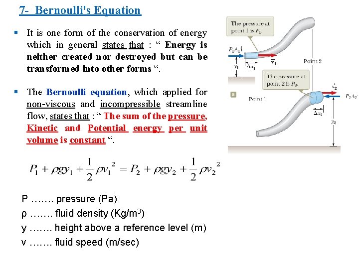 7 - Bernoulli's Equation § It is one form of the conservation of energy