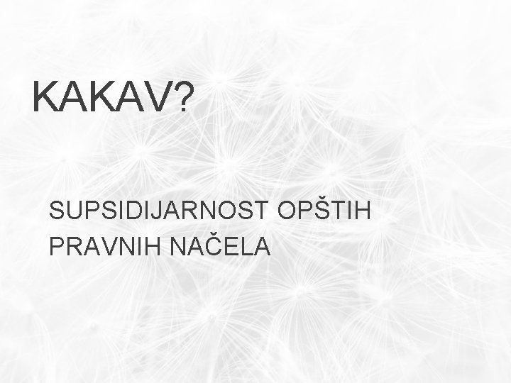 KAKAV? SUPSIDIJARNOST OPŠTIH PRAVNIH NAČELA 