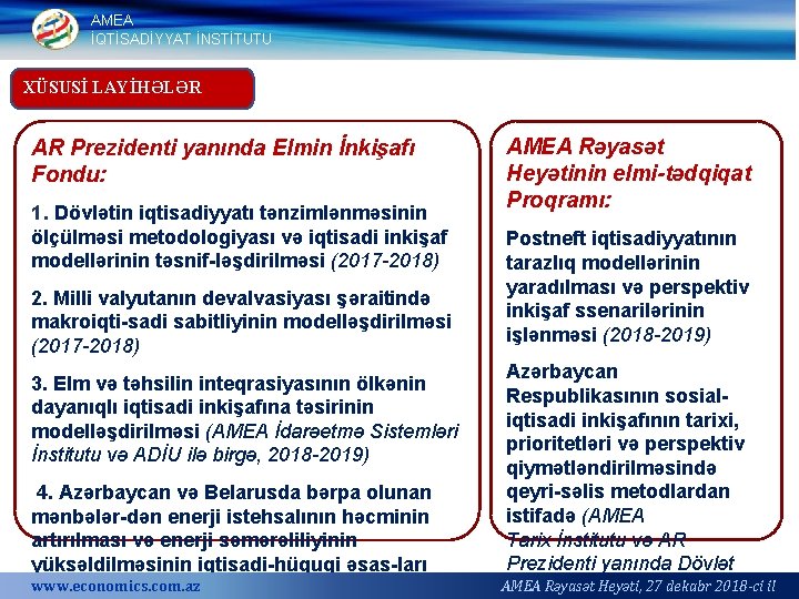 AMEA İQTİSADİYYAT İNSTİTUTU XÜSUSİ LAYİHƏLƏR AR Prezidenti yanında Elmin İnkişafı Fondu: 1. Dövlətin iqtisadiyyatı