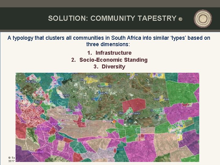 SOLUTION: COMMUNITY TAPESTRY © A typology that clusters all communities in South Africa into SOLUTION: COMMUNITY TAPESTRY © A typology that clusters all communities in South Africa into