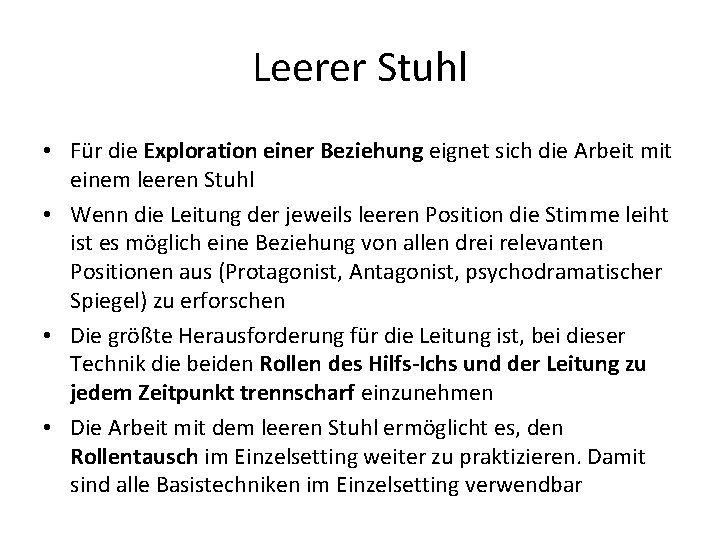 Leerer Stuhl • Für die Exploration einer Beziehung eignet sich die Arbeit mit einem