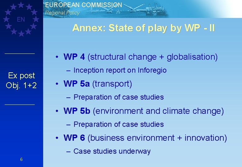 EUROPEAN COMMISSION Regional Policy EN Annex: State of play by WP - II •