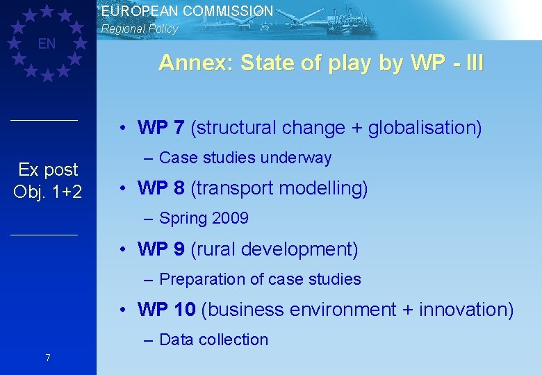 EUROPEAN COMMISSION Regional Policy EN Annex: State of play by WP - III •