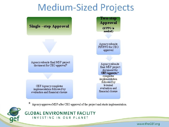 Medium-Sized Projects Single –step Approval Two-step Approval (if PPG is needed) Agency submits PIF/PPG