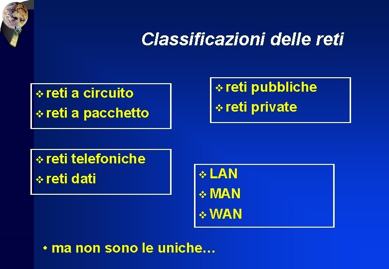 Classificazioni delle reti v reti a circuito v reti a pacchetto v reti telefoniche