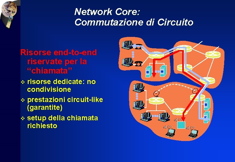 Network Core: Commutazione di Circuito Risorse end-to-end riservate per la “chiamata” v risorse dedicate: