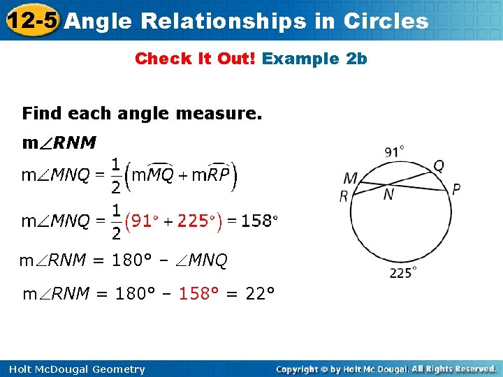 12 -5 Angle Relationships in Circles Check It Out! Example 2 b Find each