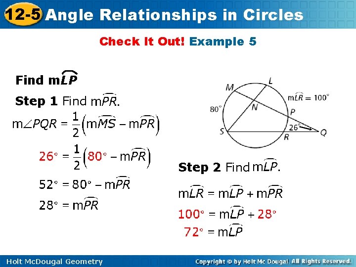12 -5 Angle Relationships in Circles Check It Out! Example 5 Find m. LP