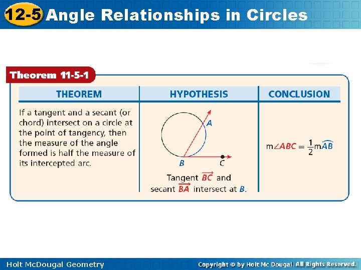 12 -5 Angle Relationships in Circles Holt Mc. Dougal Geometry 