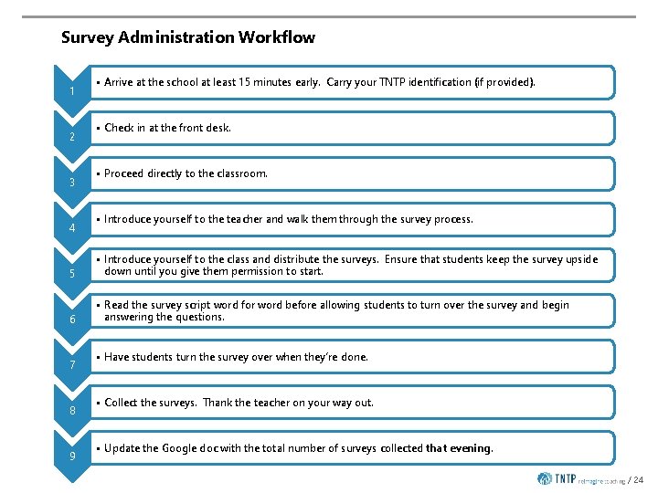 Survey Administration Workflow 1 2 3 4 • Arrive at the school at least