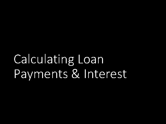 Calculating Loan Payments & Interest 