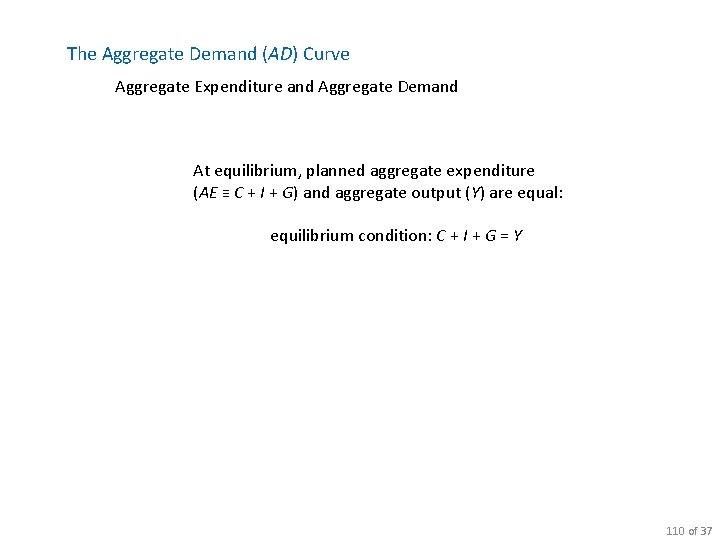 The Aggregate Demand (AD) Curve Aggregate Expenditure and Aggregate Demand At equilibrium, planned aggregate