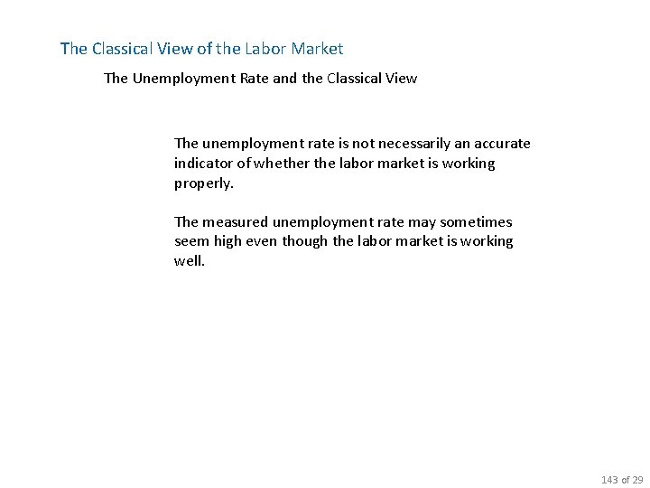 The Classical View of the Labor Market The Unemployment Rate and the Classical View