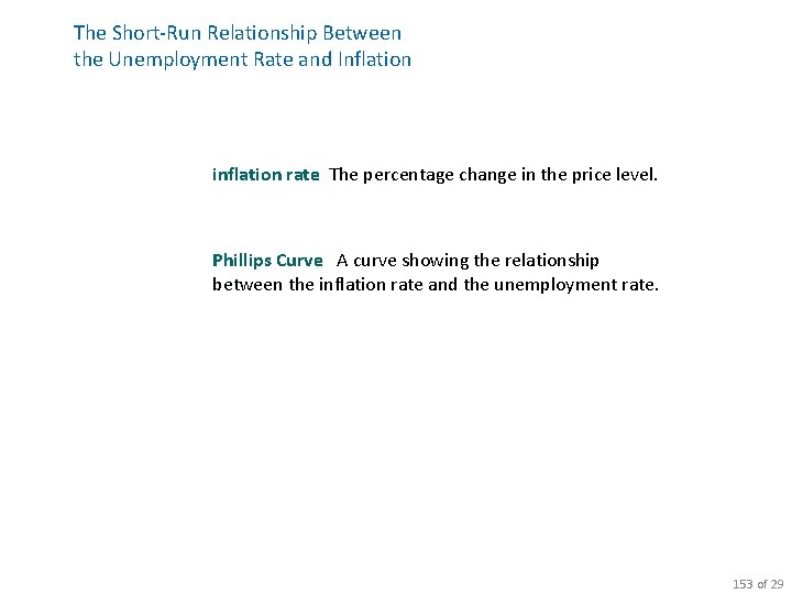 The Short-Run Relationship Between the Unemployment Rate and Inflation inflation rate The percentage change