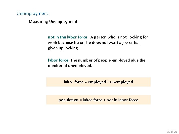 Unemployment Measuring Unemployment not in the labor force A person who is not looking