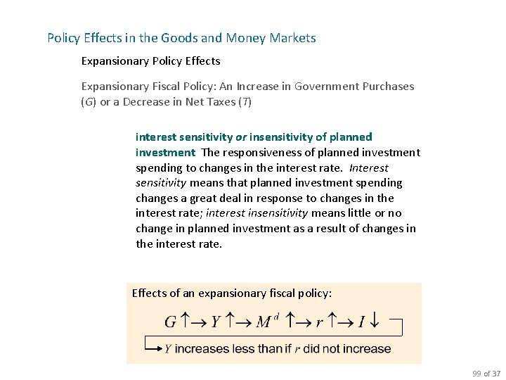 Policy Effects in the Goods and Money Markets Expansionary Policy Effects Expansionary Fiscal Policy: