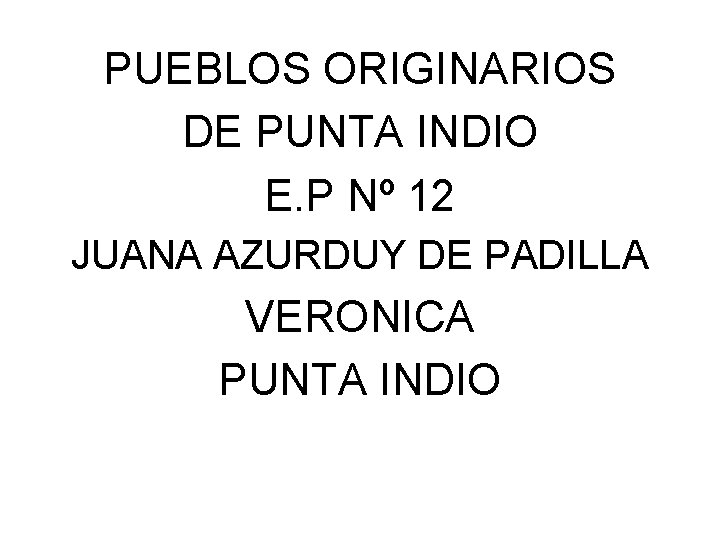 PUEBLOS ORIGINARIOS DE PUNTA INDIO E. P Nº 12 JUANA AZURDUY DE PADILLA VERONICA