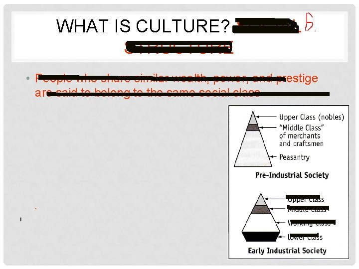 WHAT IS CULTURE? SOCIAL STRUCTURE • People who share similar wealth, power, and prestige