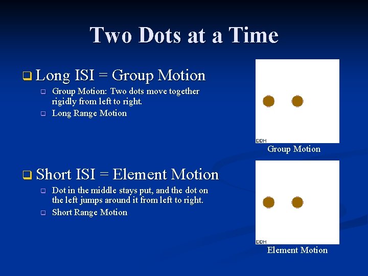 Two Dots at a Time q Long ISI = Group Motion q q Group