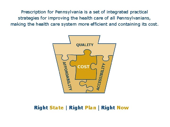 Prescription for Pennsylvania is a set of integrated practical strategies for improving the health