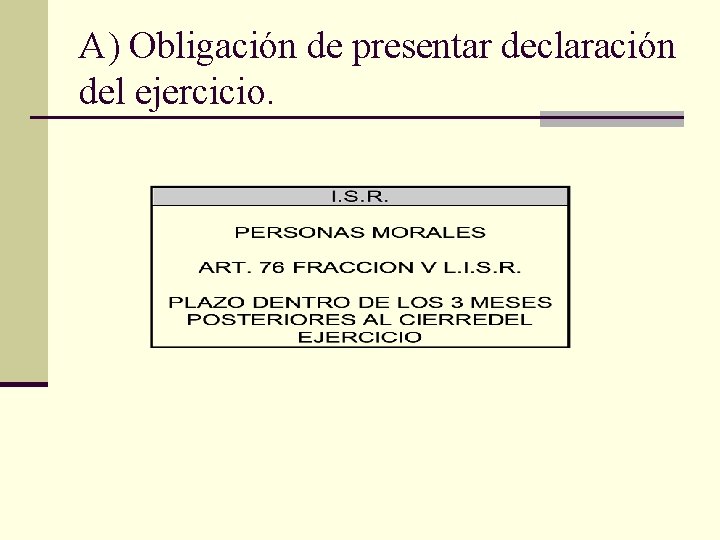 A) Obligación de presentar declaración del ejercicio. 