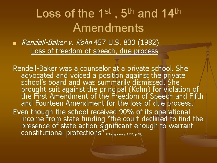 Loss of the 1 st , 5 th and 14 th Amendments n Rendell-Baker