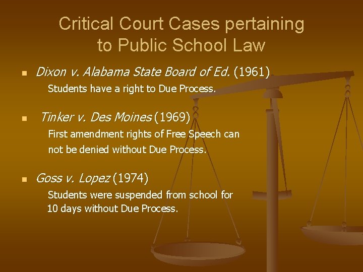 Critical Court Cases pertaining to Public School Law n Dixon v. Alabama State Board